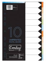 Croxley Indices Pastel Board UnPrinted  10 DIV Set